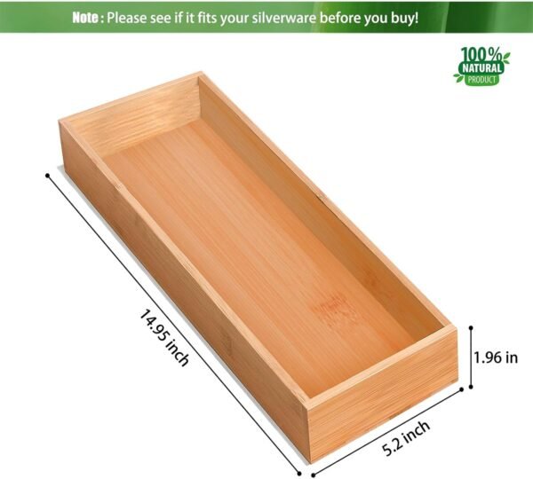 Set of 2 Bamboo Drawer Organizer, Stackable Utensil Organizer for Kitchen, Bamboo Storage Box Wood Silverware Tray for Drawer - Image 2