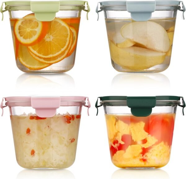 VanEnjoy 23oz 4 Cup Glass Storage Containers with Lids, Airtight Round Food Containers with Lids, Soup Storage Containers Glass Freezer Containers