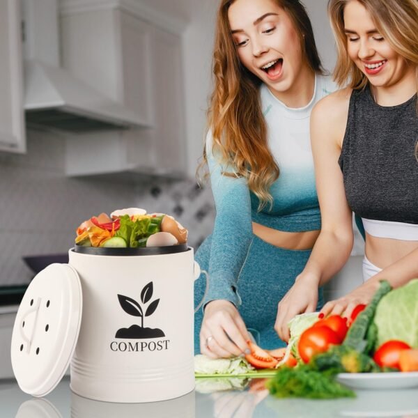 Compost Bin Kitchen Countertop, Indoor Compost Bin with Inner Bucket, 1.15 Gallon Small Compost Bin with Lid, Indoor Composter Bin Counter Compost Pail Food Waste Bin Includes 3PCs Carbon Filter Cream - Image 6