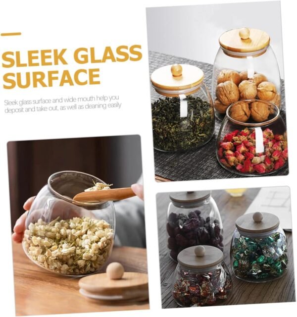 Lid Glass Container Coarse Cereals Canister Bin Pantry Storage Containers Airtight Storage Jar Serving Tea Holder Food Storage Containers with Lids Airtight Cover - Image 5