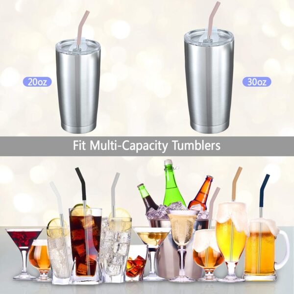 Tronco Set of 6 Stainless Steel Reusable Metal Straws with Silicone Flex Tips Elbows Cover, Metal Drinking Straws for Tronco Tumbler, 6 Steel Straws,6 Silicone Tips,1 Straw Cleaning Brush - Image 4