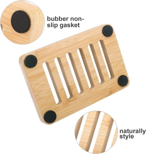 Anwenk Bamboo Wooden Soap Dish, Bar Soap Holder Soap Tray for Shower Bathroom Kitchen Sink Drainer - 2 Pack (Natural Color) - Image 4