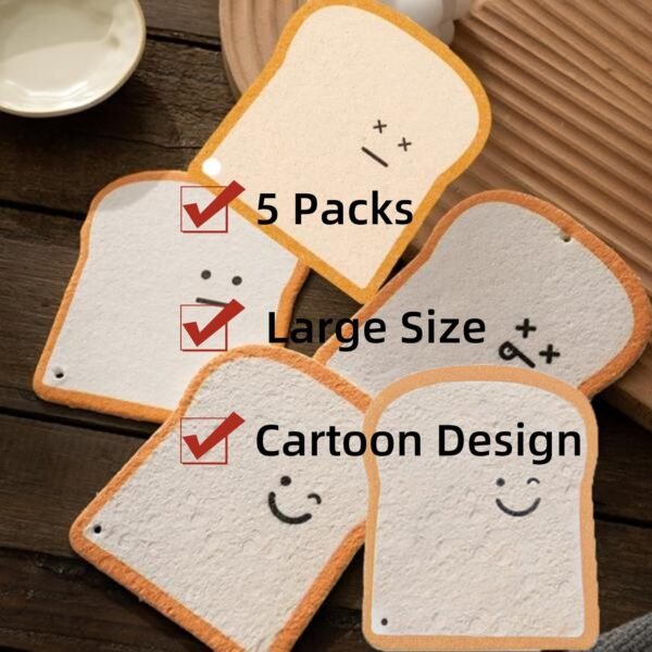 Pop-Up Eco Sponge, Natural Cellulose&Biodegradable sponges｜Plastic Free Sponge, Household Cleaning Essentials with Cartoon Design, 5 Pack - Image 3