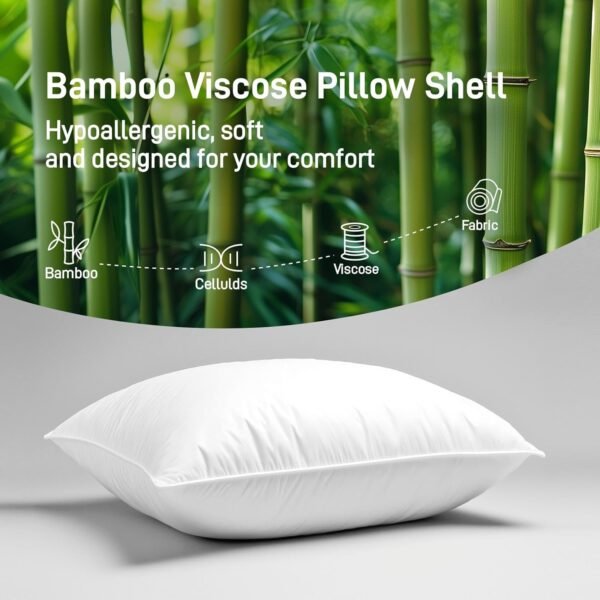 Hypoallergenic Bamboo Viscose Soft Pillow with Down Alternative Filling, Standard/Queen Size, Breathable Luxury Hotel Quality for All Sleeper, Oeko-Tex Certified, Machine Washable - Image 2