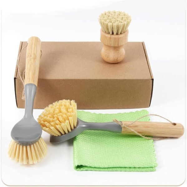 Kitchen Scrub Brush Built-in Scraper, Bamboo Dish Brush, Kitchen Cleaning Brush Cleaning Pans, Platesand More 3 Pack - Image 7