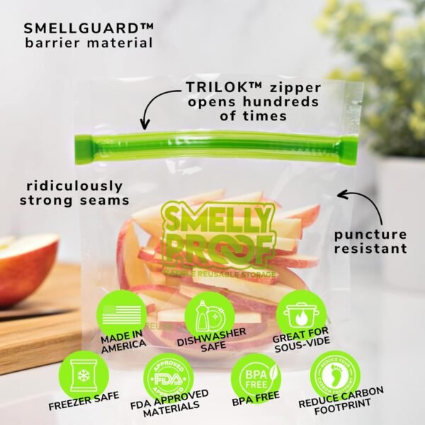 Smelly Proof 25 x Expandable Stand-Up & Fill REUSABLE Food Storage Bags Designed, US Made, PEVA & BPA FREE, Reusable Freezer Bags, Dishwasher-Safe, Clear 3 mils STAND & FILL 4" x 3" - 25pk - Image 4