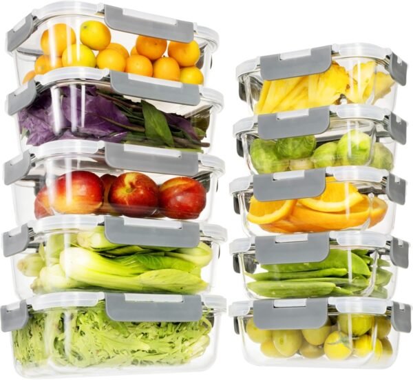 Glass Food Storage Containers with Lids,20 Pieces Glass Storage Container sets,Glass Meal Prep Container,Airtight Glass Lunch Containers,Leakproof,BPA Free(10 lids & 10 Containers)