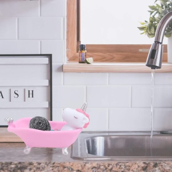 Soap Box Holder Cartoon Soap Holder Cow Unicorn Soap Case Cute Animal Bathtub Soap Box Bathroom Soap Tray for Home Hotel (Pink) Bathtub Soap Dish - Image 5