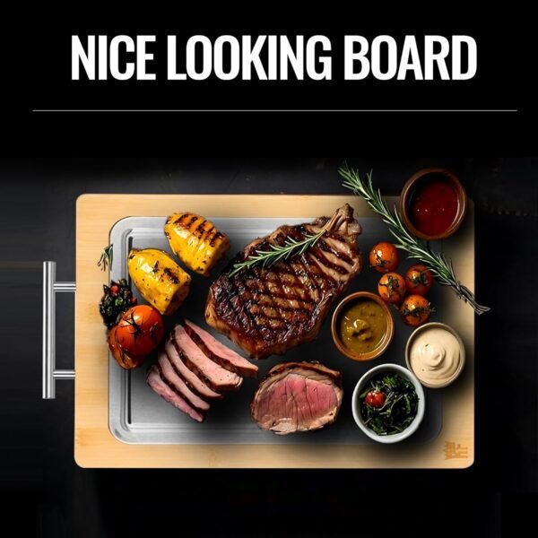 Stainless Steel Cutting Board & Wooden Cutting Boards For Kitchen - Large Cutting Board Reversible - Food Tray and Chopping Block for Meats, Vegetables, Cheese, Fruits. - Image 5