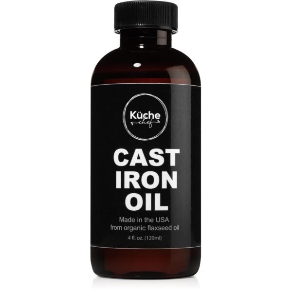 Organic Cast Iron Oil & Cast Iron Conditioner – Made from Flaxseed Oil grown and pressed in the USA – Creates a Non-Stick Seasoning on All Cast Iron Cookware (120ml)