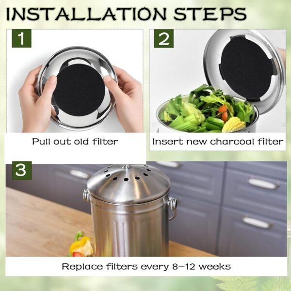 12 Pack Compost Bin Filter, 6.7 inch Charcoal Filters for Kitchen Compost Bucket Home Countertop Compost Pail Relpacement Filter - Image 7