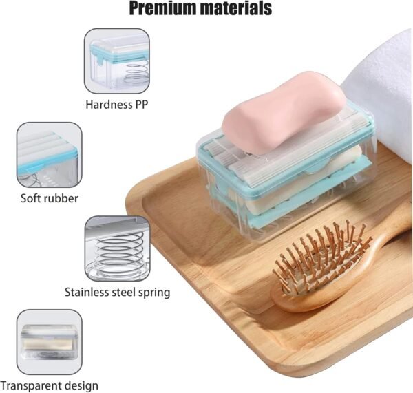 Multifunctional Soap Box,Foam Dispenser with Roller/Drain Holes,Spring Foaming Soap Bar Holder/Container/Dish/Case/Container,Family Countertop Handwashing Gadget for Bathroom/Kitchen/Shower/Bath(2pcs) - Image 2