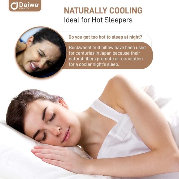 Daiwa Felicity Organic Buckwheat Pillow for Sleeping with Pillow Case – Sobakawa Japanese Hull Pillows with Premium Buckwheat Hulls - Cooling & Breathable with Neck Support for Any Sleeping Position - Image 4