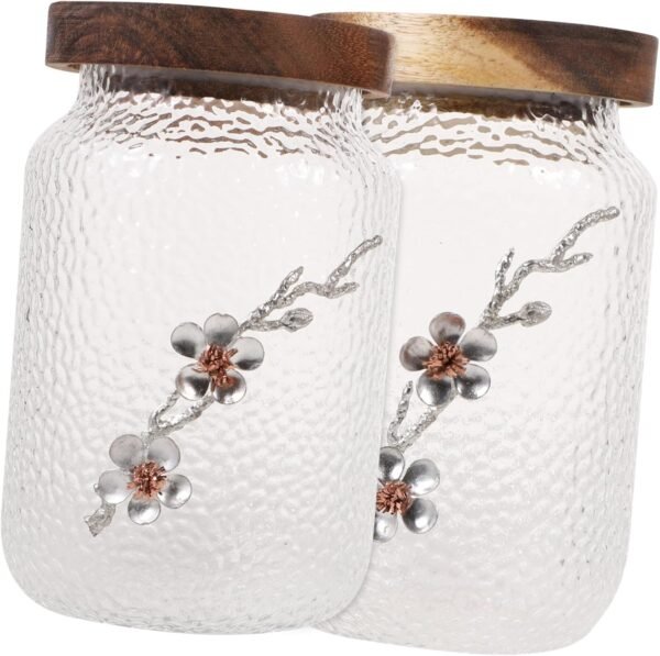 2pcs Glass Jar Containers for Food Wine Bottle with Lid Sugar Jar with Skeleton Decor Sugar Bowl Sugar Canisters Portable Tea Can Food Storage Snack Container Cereal Container Wood