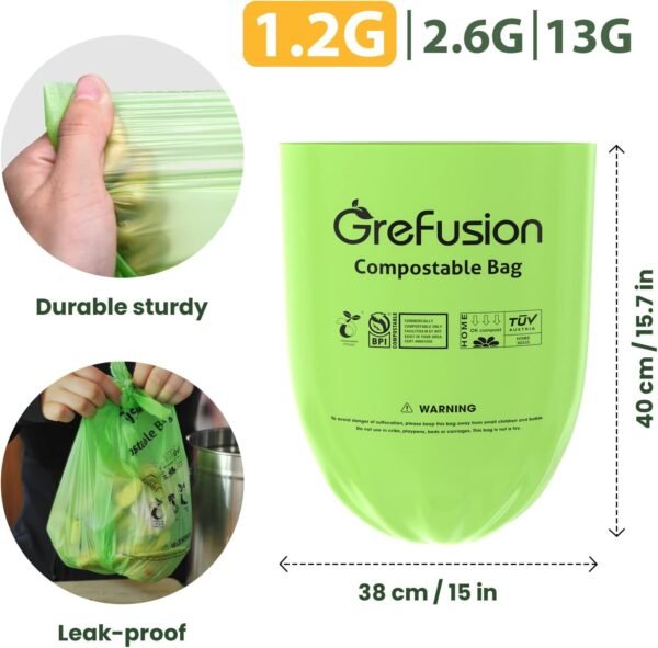 Compostable Bags for Kitchen Compost Bin, 1.2 Gallon, 125 Count, Certified by BPI and ASTM, Leakproof and Odor Control - Image 3