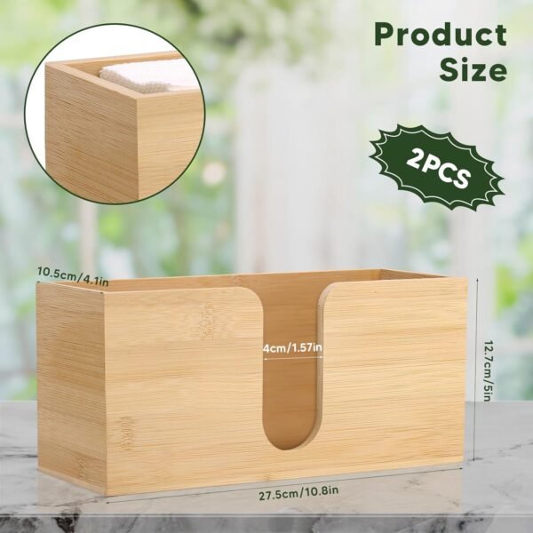 2Pack Bamboo Countertop Paper Towel Dispenser, Folded Paper Towel Dispenser Clear Trifold Napkin Holder, Suitable for Z-fold, C-fold or MultiFold Trifold Paper Towels for Bathroom Toilet and Kitchen - Image 2