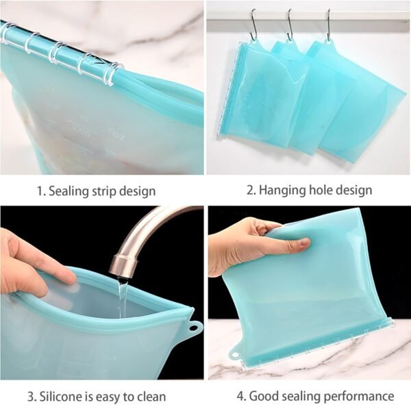 Reusable Silicone Food Storage Bags, WINDSIUUU 100% Silicone Food Grade Containers, Leakproof, Sandwich Snack Bags, Stand Up Zip Container for Soup and Leftovers, Dishwasher & Microwave Oven Safe-18OZ - Image 2