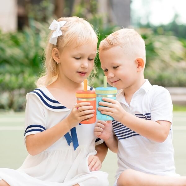 Tronco Stainless Steel Sippy Toddler Cups, 10 oz Mason Jar Kids Smoothie Cups with Silicone Sleeves and Straws, Spill Proof, BPA-Free, Toddler Snack Cups - Image 7