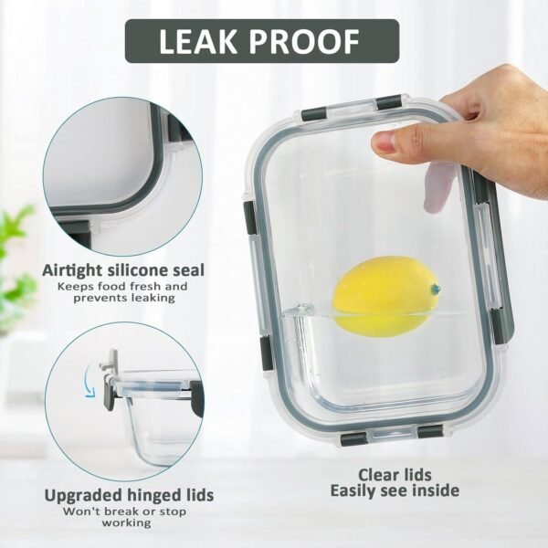 [10-Pack] Glass Meal Prep Containers with Lids, MCIRCO Food Storage Containers with Snap Locking Lids, Airtight Lunch Containers, Microwave, Oven, Freezer and Dishwasher - Image 3