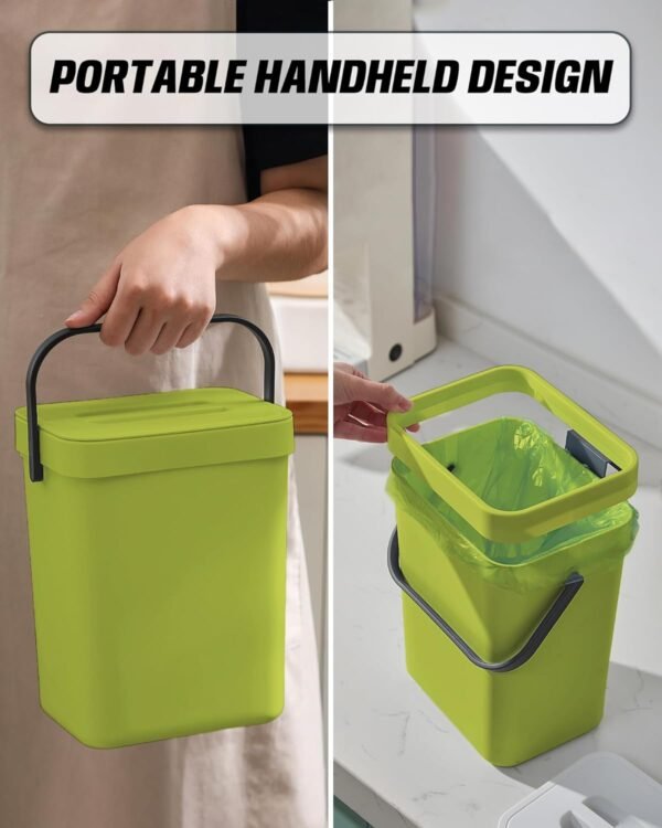 Compost Bin for Kitchen Countertop 5L/1.3 Gal Hanging Small Trash Can with Lid, Kichen Under Sink Trash Can, Wall Mount Indoor Compost Bucket with Lid(Lime Green) - Image 5