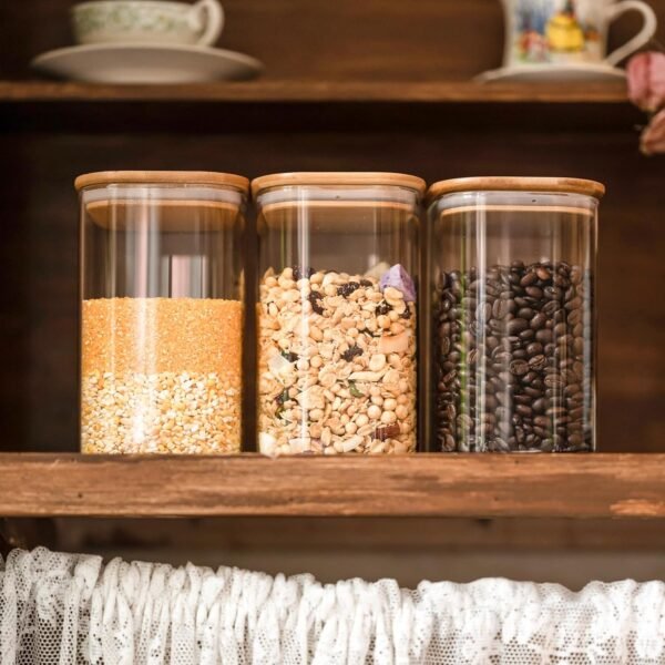 Glass Food Storage Jars 37 oz Set of 6,Glass Storage Containers Clear Glass Food Canister with Bamboo Lid Airtight For Serving Tea, Coffee, Flour, Sugar, Candy, Cookie, Spice and More (Square) - Image 4