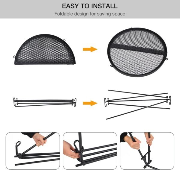 REDCAMP Grill Swing Campfire Grill Stand with Iron Grill Grate, Collapsible Campfire Cooking Rack w/6 Hooks, Portable Cookware Hanging Rack Outdoor Camping Bonfire for Cookware & Dutch Oven, Round - Image 8