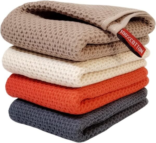 Kitchen Towels 100% Cotton Waffle Weave Dish Towel for Cleaning Drying Dishes Extra Absorbent and Soft, Dish Cloth,13 x 28 in(Beige-4 Pack) - Image 8