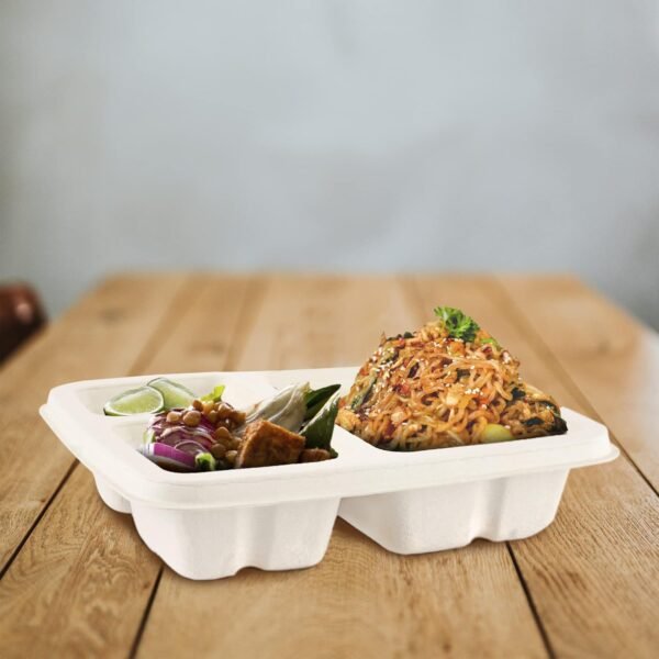 Aakriti 100% Compostable Natural Bagasse, Sugarcane Fiber Biodegradable Heavy-Duty, Unbleached for Lunch Dinner Party Plates Microwave Safe Eco Friendly (9 inch meal box with lid (12-Pack), Square) - Image 6