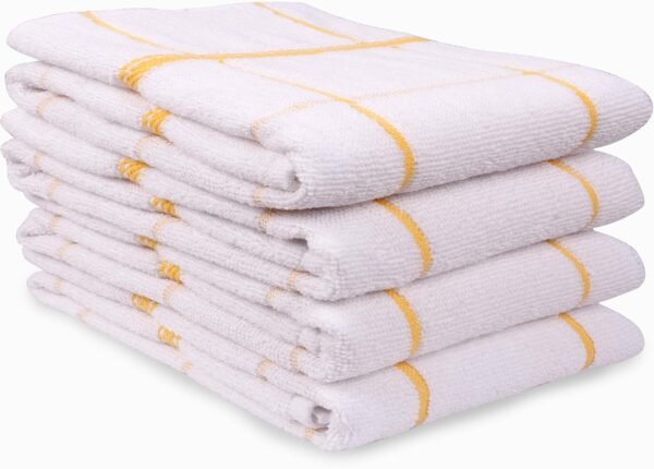 Terry Kitchen Towels Set of 4 White Checks | Dish Towels 16 x 26 Inches | Super Soft and Absorbent |100% Cotton Dish Rags for Drying Dishes | Quick Drying Kitchen Hand Towels | Yellow