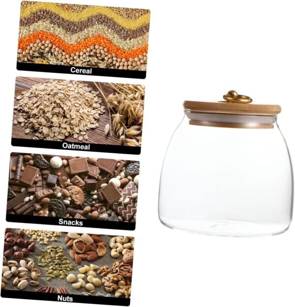 Luxshiny 1pc Glass Storage Jar Container with Lid Cookie Jars for Kitchen Counter Dry Nuts Sealing Jar Airtight Storage Canister Jars with Airtight Lids Snack Sealed Canisters Dry Food Wood - Image 4