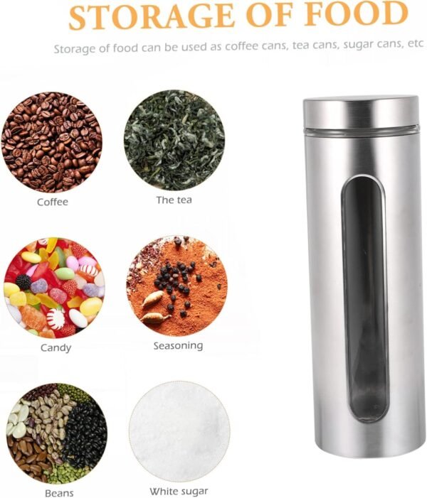 MAGICLULU 1pc Stainless Steel Storage Tank Jars with Lid Canister with Window Kitchen Storage Canisters To Go Food Containers with Lids Coffee Container Storage Container Tins Silver Glass - Image 7
