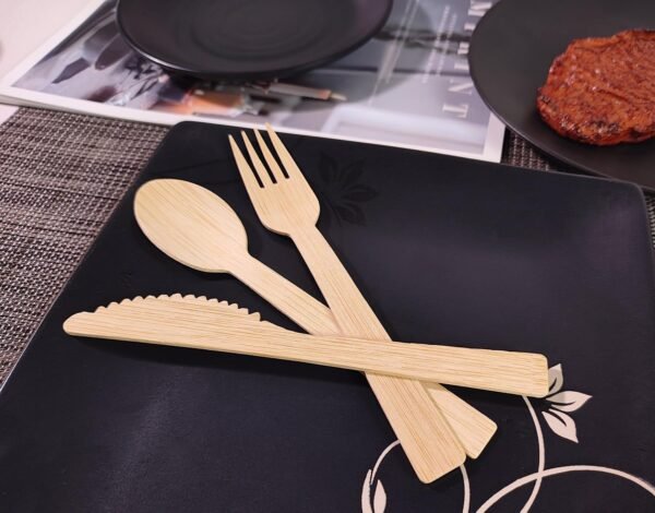 90 Count Bamboo Cutlery Set (30 Forks, 30 Spoons, 30 Knives),Compostable Biodegradable Utensils Set - Image 2