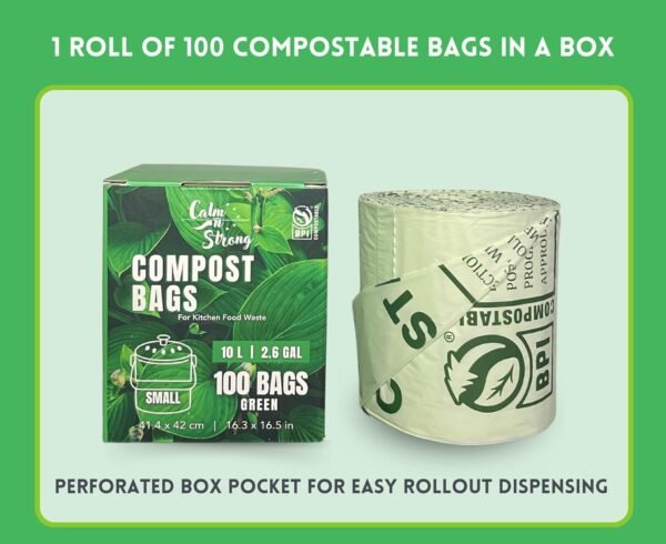 100% Compostable Trash Bags - 100 Count - Small 10 Litre/2.6 Gal Kitchen Food Waste Bags - Image 3