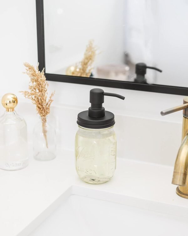 Jarmazing Products Mason Jar Soap Dispenser - Black - 16 oz Ball Mason Jar Liquid Soap Dispenser For Kitchen & Bathroom - Glass Soap Dispenser with Rust Proof Stainless Steel Soap Dispenser Pump & Lid - Image 5
