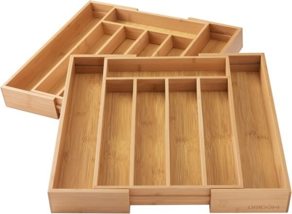 2-Piece Bamboo Silverware Organizer, Expandable Kitchen Drawer Organizer for Cutlery and Utensils, Multifunction Adjustable Bamboo Wood Cutlery Tray in Drawer for Flatware, (Natural) - Image 2