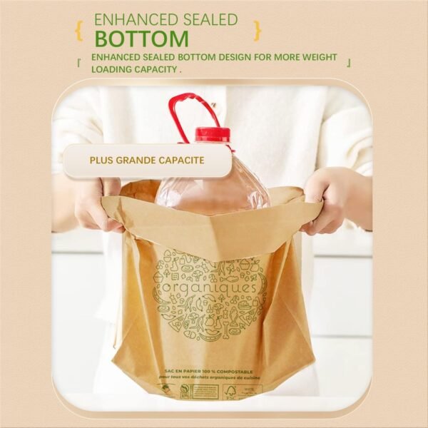 HYTREND-Kitchen Food Waste Bag-120 Bags-%100 Compostable paper Bag - Leak Resistant- Plastic Free - Small-Certified by BNQ and BPI - Image 3