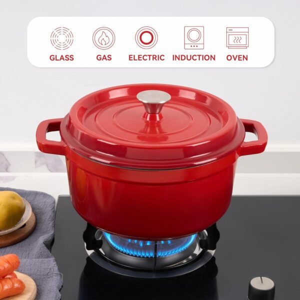 6.5 Quart Enameled Cast Iron Dutch Oven Pot with Lid, Dual Handle for Bread Baking, Pre-Seasoned Cookware, Heavy-Duty, Oven Safe up to 500° F, Non-stick & Applicable All Cookings, Red - Image 4