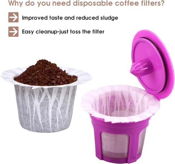 100 Count Disposable Coffee Paper Filters with 4 Pack Reusable K Cup Coffee Pods,Compatible with Keurig Brewers Single Serve 1.0 and 2.0, (100 count+4 k cups) - Image 5