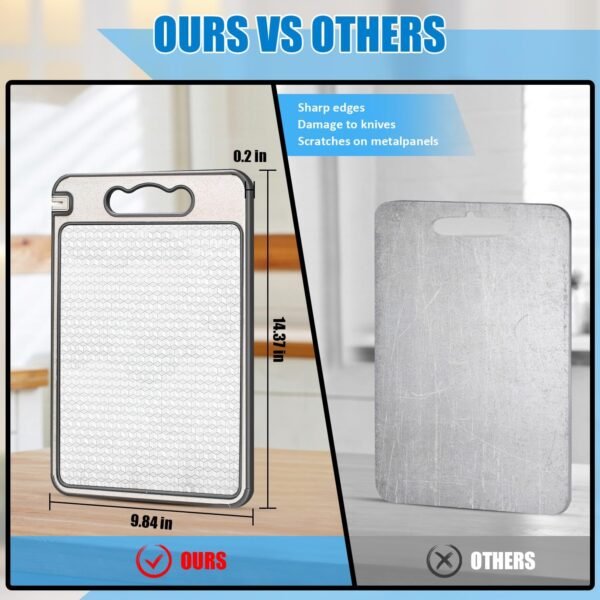 Stainless Steel Cutting Board, Double Sided Chopping Board for Kitchen, Food-Grade, 304 Stainless Steel and Wheat Straw PP, Scratch-resistant Mesh Design, Juice Groove, Dishwasher Safe, Easy to Clean - Image 3