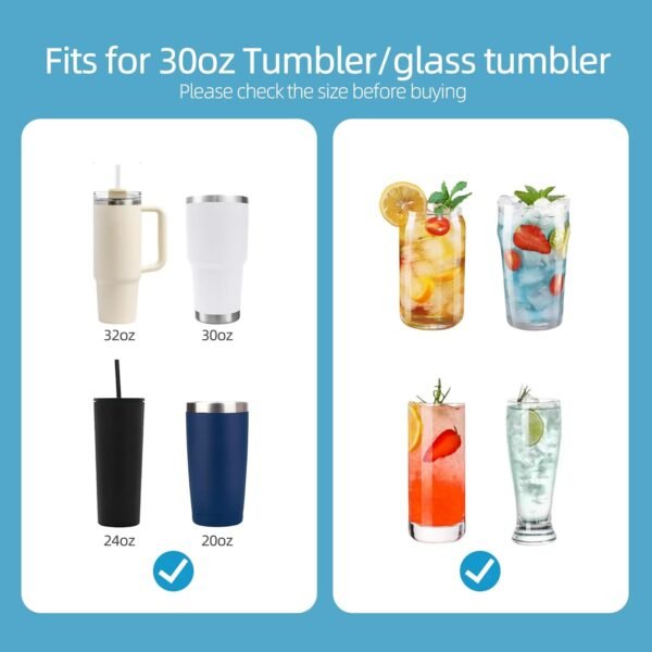 30 oz Stainless Metal Straws for 30 oz Stanley Tumbler, 6 Straws Reusable Straight Long Steel Straws with 12 Silicone Tips and 2 Straw Cleaning Brushes (3Color1, 30oz) - Image 6