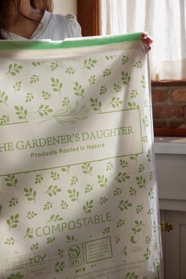 The Gardener's Daughter Compostable Trash Bags - 13 Gallon, 30 Count, Extra Strength, White, Drawstring Kitchen Waste Bag, BPI and TUV Certified, OK Home Compostable - (Evergreen) - Image 5