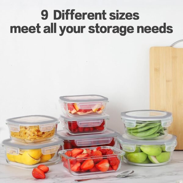 HOMBERKING 24pc Glass Food Storage Containers with Lids, Glass Meal Prep Containers, Airtight Glass Bento Boxes, BPA Free & Leak Proof, Pantry Kitchen Storage(12 lids & 12 Containers) - Gray - Image 7