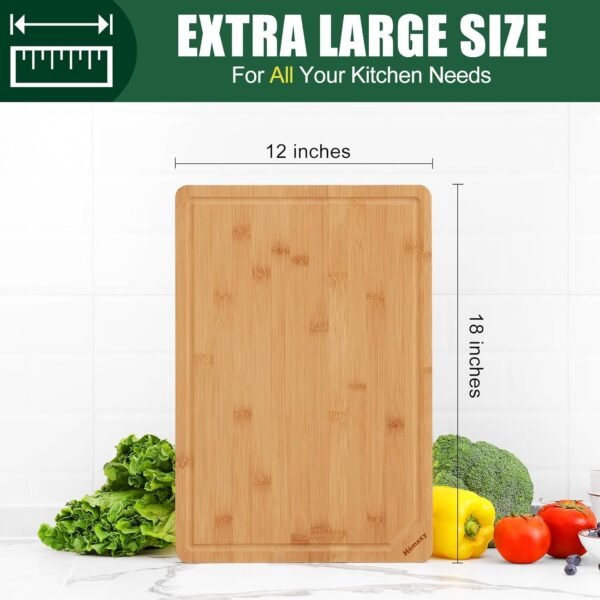 Homaxy Extra Large Organic Bamboo Cutting Boards for Kitchen, 18"x12" Wooden XL Cutting Board with Juice Groove and Handles, Charcuterie Butcher Block Wood Serving & Chopping Board - Pre Oiled - Image 2