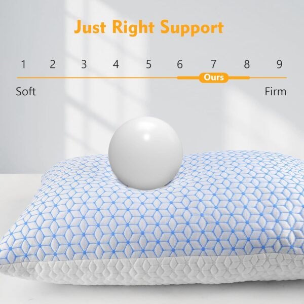 Shredded Memory Foam Pillows Queen Size Set of 2, Cooling Firm Pillows Queen Size 2 Pack for Bed, Adjustable for Side Back Stomach Sleepers - Image 6