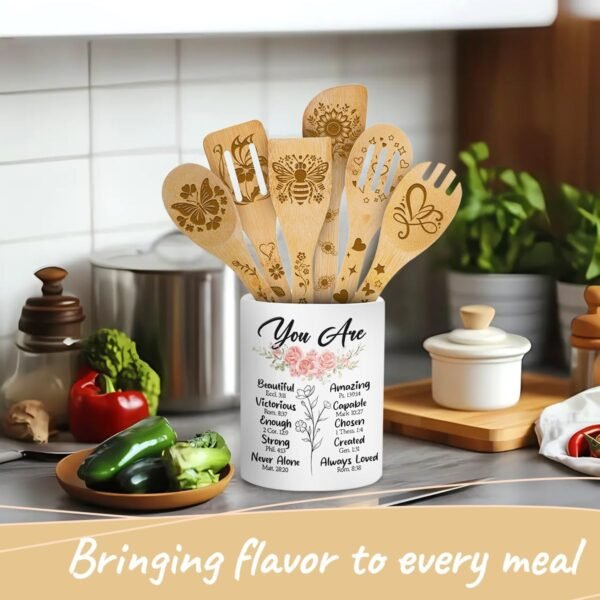 Sometimes You Forget Your Awesome Cooking Utensils Set, Utensil Holder & 6 Wooden Spoons Christmas Cooking Gifts For Mom, Christmas Gifts For Mom, Ceramic Holder, Christian Gifts For Women - Image 7