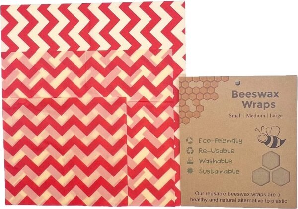 Beeswax Wraps Red Wave Wrapping Paper 3 PCS Set Reusable Beeswax Paper Food Wrap Reusable Wax Food Wrap for Bread - Image 2
