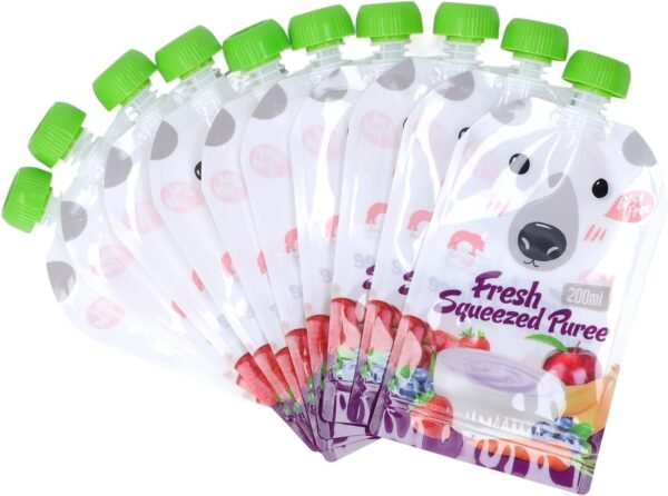 Reusable Food Pouch Portable Squeeze Baby Food Storage Bag 10 Pcs 200ml Refillable for Fruit Puree Reusable Food Pouch Baby Food Storage Bag Squeeze Baby Food Refillable Storage - Image 5