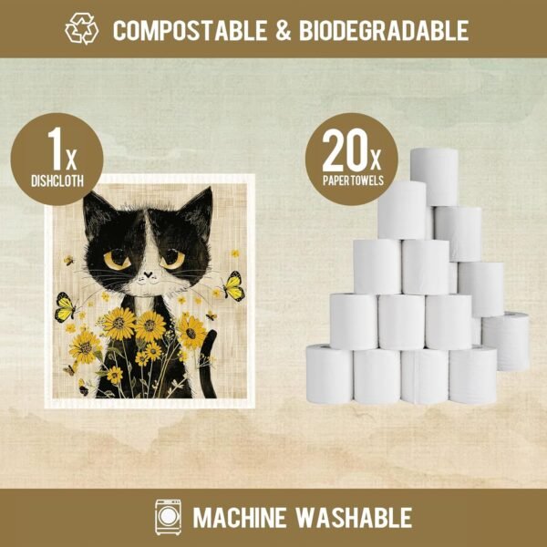 Morigins Cat Swedish Dishcloths for Kitchen Dish Towels,Cellulose Sponge Cloths,Non Scratch Reusable Paper Towels, Biodegradable and Reusable Kitchen Dish Rags - Image 2