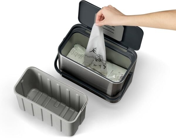 Joseph Joseph Collect 1.06 gallon/4 Liters Stainless Steel Food Compost Bin with Handle, Removable Inner Bucket and Bin Liners Storage, Includes Odor Filter and 3x Bin Liners - Image 4