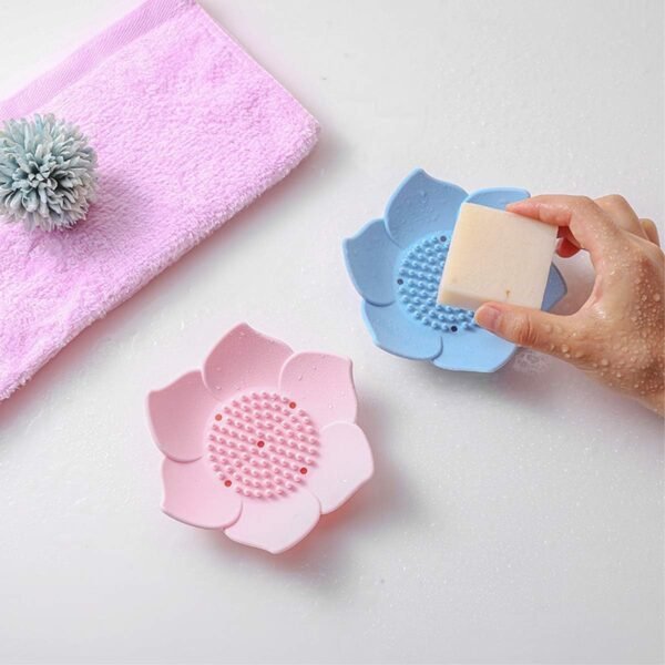 4PCS Silicone Soap Dishes Soft Lotus Floral Shaped Design Sponge Bar Soap Holders for Shower Bathroom, Cute Soap Storage Organizers Grey and Off White Color - Image 2